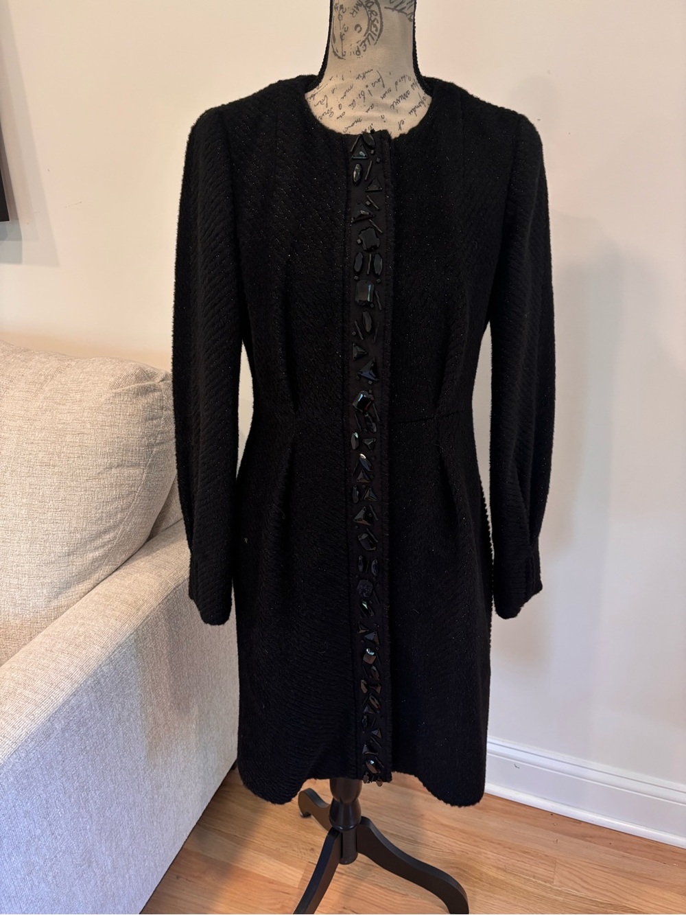 Diane von Furstenberg black wool and metallic coat size 6